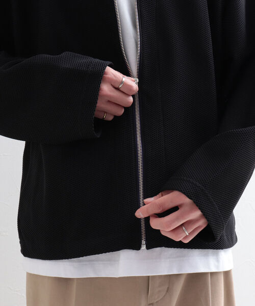GLOSTER（グロスター）の「【GLOSTER/グロスター】ハニカムメッシュ ジップカーディガン（カーディガン/ボレロ・メンズ・ブラック/ベージュ/ネイビー・LARGE/MEDIUM）」の4枚目の写真