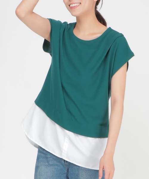 ikka(イッカ)の「カットミラノ裾切り替えプルオーバー(Tシャツ/カットソー・レディース・ブラック/ベージュ/グリーン/スカイブルー・S/M/L)」の3枚目の写真