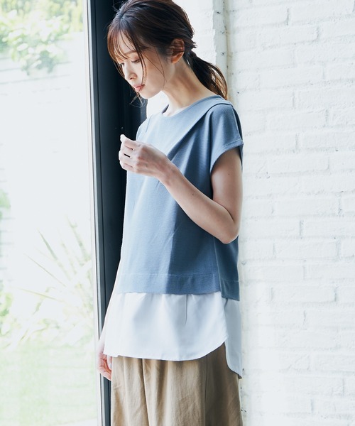 ikka(イッカ)の「カットミラノ裾切り替えプルオーバー(Tシャツ/カットソー・レディース・ブラック/ベージュ/グリーン/スカイブルー・S/M/L)」の4枚目の写真