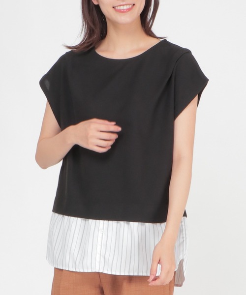 ikka(イッカ)の「カットミラノ裾切り替えプルオーバー(Tシャツ/カットソー・レディース・ブラック/ベージュ/グリーン/スカイブルー・S/M/L)」の2枚目の写真