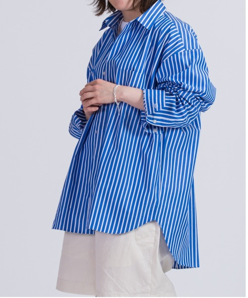 BRICK & SONS(ブリックアンドサンズ)の「リラックスバックプリーツシャツ<ブルーワイドストライプ>(シャツ/ブラウス・メンズ・ブルー・LL/S/M/L)」の10枚目の写真