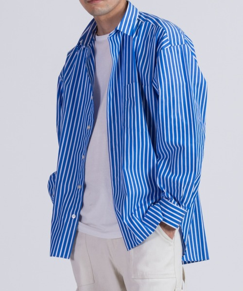 BRICK & SONS(ブリックアンドサンズ)の「リラックスバックプリーツシャツ<ブルーワイドストライプ>(シャツ/ブラウス・メンズ・ブルー・LL/S/M/L)」の7枚目の写真
