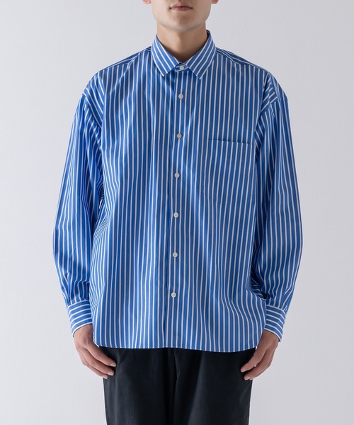 BRICK & SONS(ブリックアンドサンズ)の「リラックスバックプリーツシャツ<ブルーワイドストライプ>(シャツ/ブラウス・メンズ・ブルー・LL/S/M/L)」の15枚目の写真