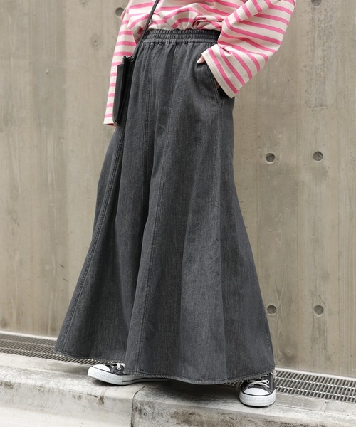 b698【チャオパニックティピー】Aラインフレアスカートウエストゴム大人可愛い綿 チャオパニックティピー フレアロングスカート ウエストゴム