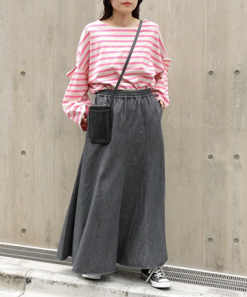 CIAOPANIC TYPY（チャオパニックティピー）の「【TYPYDENIM】イージーフレアスカート（デニムスカート・レディース・ブラック/ネイビー・ONE SIZE）」の8枚目の写真