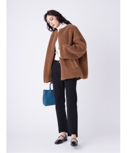 ノーカラーステッチデザインボアジャケット