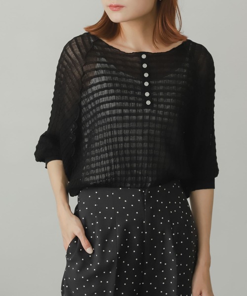 SENSE OF PLACE by URBAN RESEARCH（センスオブプレイスバイアーバンリサーチ）の「2WAYシアーセーター(5分袖)（ニット/セーター・レディース・ブラック/オレンジ/ブルー/グリーン・ONE）」の11枚目の写真