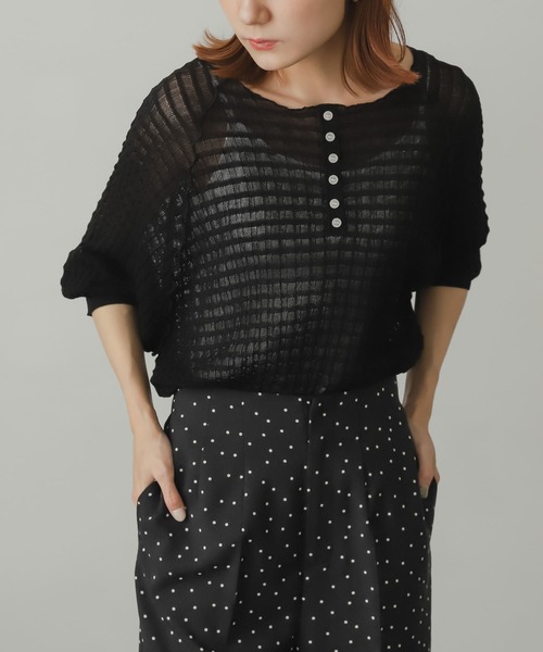 SENSE OF PLACE by URBAN RESEARCH（センスオブプレイスバイアーバンリサーチ）の「2WAYシアーセーター(5分袖)（ニット/セーター・レディース・ブラック/オレンジ/ブルー/グリーン・ONE）」の19枚目の写真