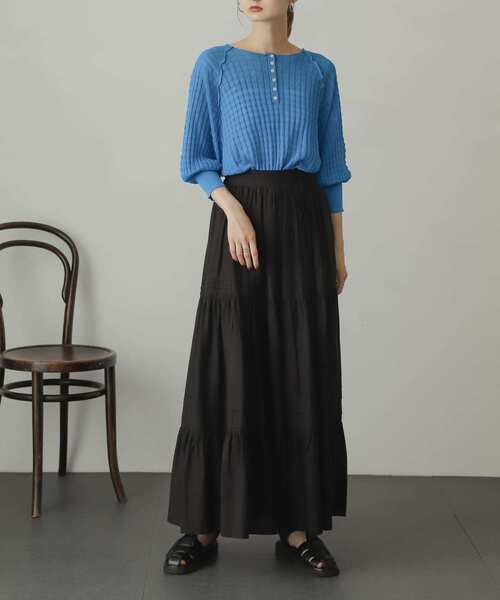 SENSE OF PLACE by URBAN RESEARCH（センスオブプレイスバイアーバンリサーチ）の「2WAYシアーセーター(5分袖)（ニット/セーター・レディース・ブラック/オレンジ/ブルー/グリーン・ONE）」の9枚目の写真