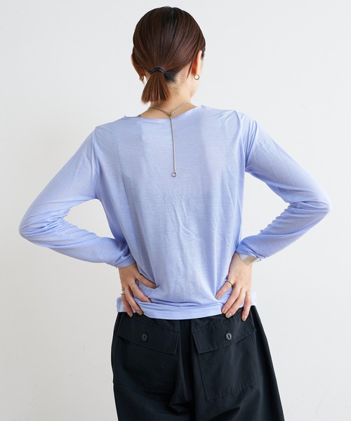 Omekashi(オメカシ)の「シアーロングプルオーバー(Tシャツ/カットソー・レディース・ブルー/アイボリー/ブラック/ブラウン・FREE)」の15枚目の写真