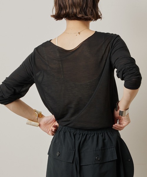 Omekashi(オメカシ)の「シアーロングプルオーバー(Tシャツ/カットソー・レディース・ブルー/アイボリー/ブラック/ブラウン・FREE)」の19枚目の写真