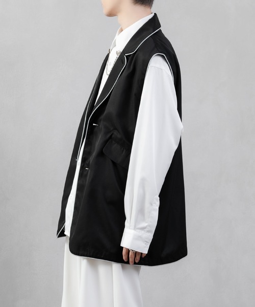 Adoon plain(アドーンプレーン)の「【Adoon plain】パイピングジレ(ベスト・メンズ・ブラック/グレイッシュブルー・MEDIUM/LARGE)」の14枚目の写真