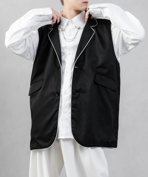 Adoon plain(アドーンプレーン)の「【Adoon plain】パイピングジレ(ベスト・メンズ・ブラック/グレイッシュブルー・MEDIUM/LARGE)」の3枚目の写真