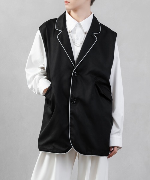 Adoon plain(アドーンプレーン)の「【Adoon plain】パイピングジレ(ベスト・メンズ・ブラック/グレイッシュブルー・MEDIUM/LARGE)」の5枚目の写真