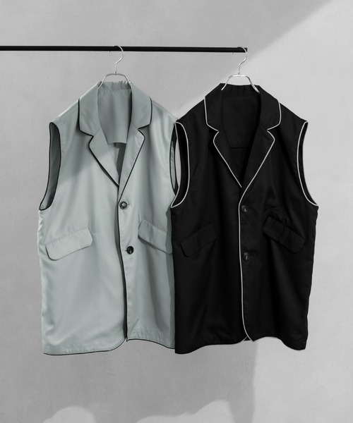 Adoon plain(アドーンプレーン)の「【Adoon plain】パイピングジレ(ベスト・メンズ・ブラック/グレイッシュブルー・MEDIUM/LARGE)」の22枚目の写真