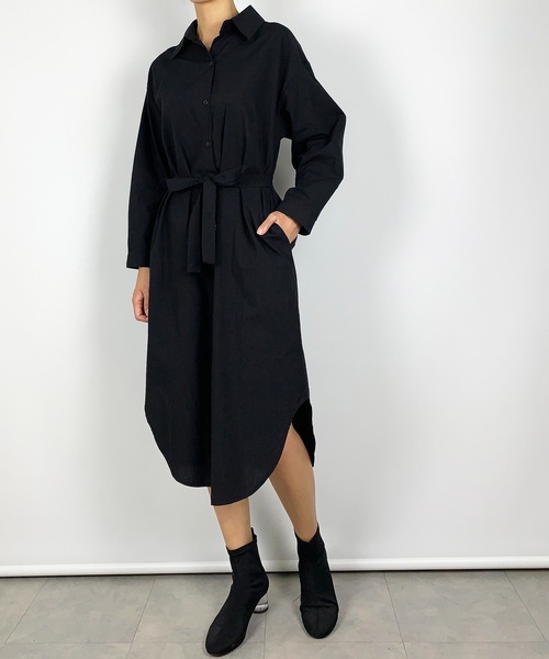 me+em select(ミームセレクト)の「【5色展開】コットンロングシャツワンピース(シャツワンピース・レディース・ブラック/アイボリー/ブルー/ベージュ/ピンク/ブラウン・FREE)」の1枚目の写真
