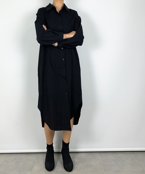 me+em select(ミームセレクト)の「【5色展開】コットンロングシャツワンピース(シャツワンピース・レディース・ブラック/アイボリー/ブルー/ベージュ/ピンク/ブラウン・FREE)」の7枚目の写真
