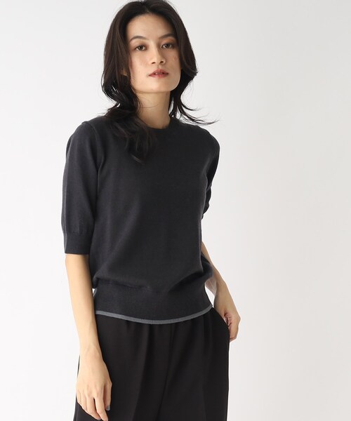 OPAQUE.CLIP（オペークドットクリップ）の「◆【大草直子さんコラボ】ウール半袖ニット（ニット/セーター・レディース・キャメル/ワイン/ダークグレー/ブラック・36/40/38）」の2枚目の写真