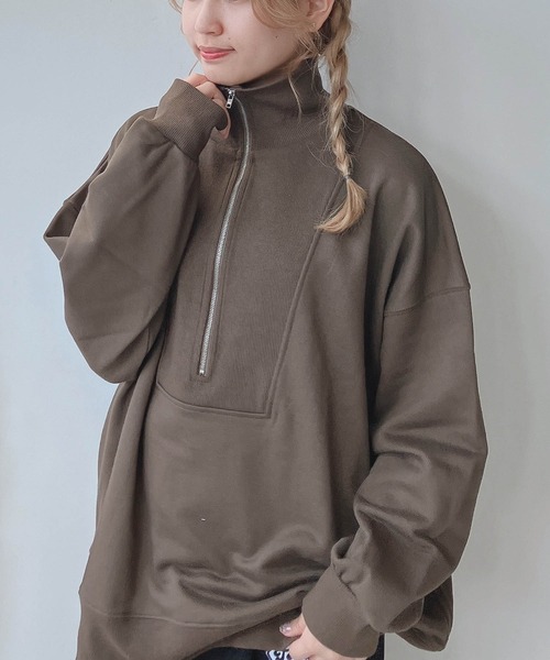 AS KNOW AS plus（アズノゥアズプラス）の「♪ハーフジップ スウェット プルオーバー　【2023AWアイテム】（スウェット・レディース・ブラック/ブルーグレー/オートミール/キナリ/ブラック系/カーキ系/アイボリー系/ネイビー系・FREE）」の7枚目の写真