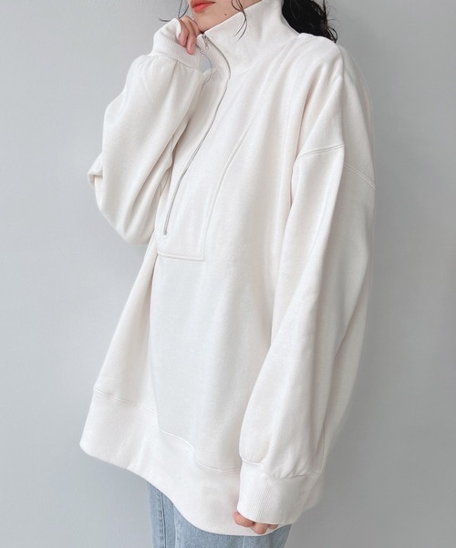 AS KNOW AS plus（アズノゥアズプラス）の「♪ハーフジップ スウェット プルオーバー　【2023AWアイテム】（スウェット・レディース・ブラック/ブルーグレー/オートミール/キナリ/ブラック系/カーキ系/アイボリー系/ネイビー系・FREE）」の2枚目の写真