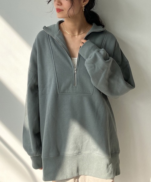 AS KNOW AS plus（アズノゥアズプラス）の「♪ハーフジップ スウェット プルオーバー　【2023AWアイテム】（スウェット・レディース・ブラック/ブルーグレー/オートミール/キナリ/ブラック系/カーキ系/アイボリー系/ネイビー系・FREE）」の16枚目の写真