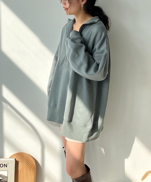 AS KNOW AS plus（アズノゥアズプラス）の「♪ハーフジップ スウェット プルオーバー　【2023AWアイテム】（スウェット・レディース・ブラック/ブルーグレー/オートミール/キナリ/ブラック系/カーキ系/アイボリー系/ネイビー系・FREE）」の19枚目の写真