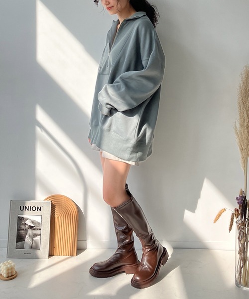 AS KNOW AS plus（アズノゥアズプラス）の「♪ハーフジップ スウェット プルオーバー　【2023AWアイテム】（スウェット・レディース・ブラック/ブルーグレー/オートミール/キナリ/ブラック系/カーキ系/アイボリー系/ネイビー系・FREE）」の9枚目の写真