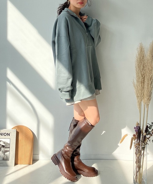 AS KNOW AS plus（アズノゥアズプラス）の「♪ハーフジップ スウェット プルオーバー　【2023AWアイテム】（スウェット・レディース・ブラック/ブルーグレー/オートミール/キナリ/ブラック系/カーキ系/アイボリー系/ネイビー系・FREE）」の22枚目の写真