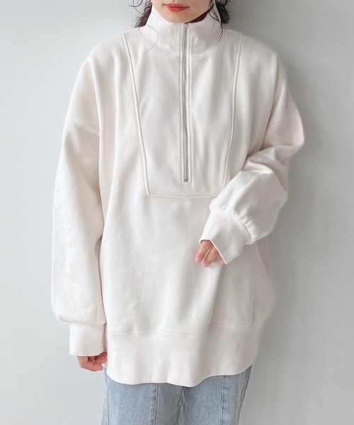 AS KNOW AS plus（アズノゥアズプラス）の「♪ハーフジップ スウェット プルオーバー　【2023AWアイテム】（スウェット・レディース・ブラック/ブルーグレー/オートミール/キナリ/ブラック系/カーキ系/アイボリー系/ネイビー系・FREE）」の13枚目の写真