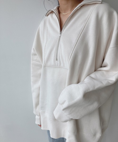 AS KNOW AS plus（アズノゥアズプラス）の「♪ハーフジップ スウェット プルオーバー　【2023AWアイテム】（スウェット・レディース・ブラック/ブルーグレー/オートミール/キナリ/ブラック系/カーキ系/アイボリー系/ネイビー系・FREE）」の20枚目の写真