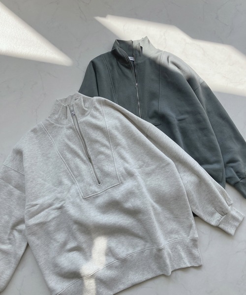 AS KNOW AS plus（アズノゥアズプラス）の「♪ハーフジップ スウェット プルオーバー　【2023AWアイテム】（スウェット・レディース・ブラック/ブルーグレー/オートミール/キナリ/ブラック系/カーキ系/アイボリー系/ネイビー系・FREE）」の10枚目の写真