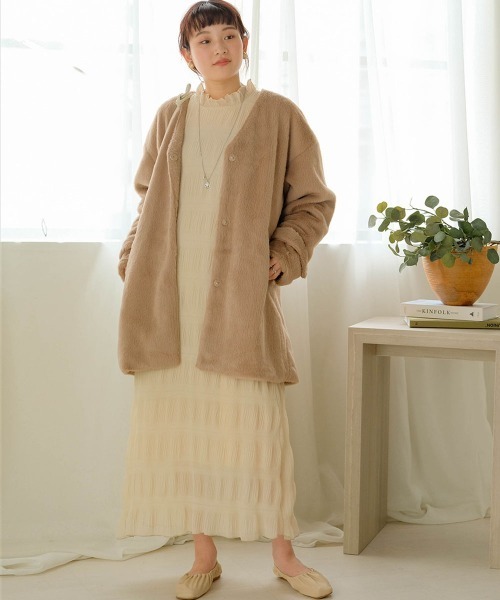 Bab（バブ）の「エコファーノーカラーコート（ノーカラーコート・レディース・グリーン/イエロー/ベージュ・M）」の20枚目の写真