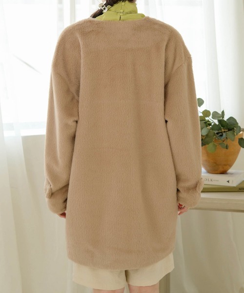 Bab（バブ）の「エコファーノーカラーコート（ノーカラーコート・レディース・グリーン/イエロー/ベージュ・M）」の17枚目の写真