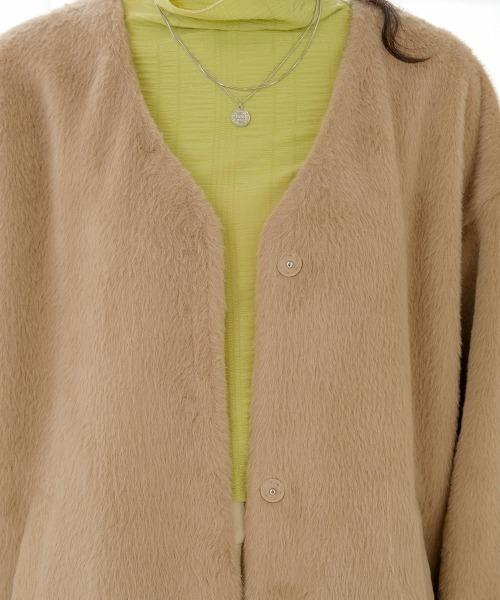 Bab（バブ）の「エコファーノーカラーコート（ノーカラーコート・レディース・グリーン/イエロー/ベージュ・M）」の9枚目の写真