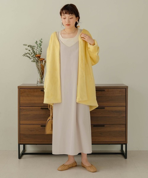 Bab（バブ）の「エコファーノーカラーコート（ノーカラーコート・レディース・グリーン/イエロー/ベージュ・M）」の15枚目の写真