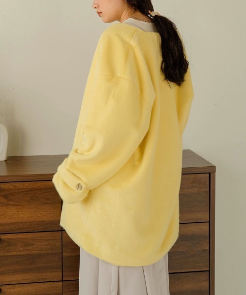 Bab（バブ）の「エコファーノーカラーコート（ノーカラーコート・レディース・グリーン/イエロー/ベージュ・M）」の11枚目の写真