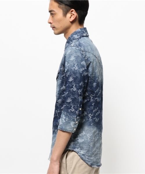 VENCEEXCHANGE（ヴァンスエクスチェンジ）の「デニム迷彩ジャガード7分シャツ　　　　      （シャツ/ブラウス・メンズ・ブルー・MEDIUM/SMALL/LARGE）」の3枚目の写真