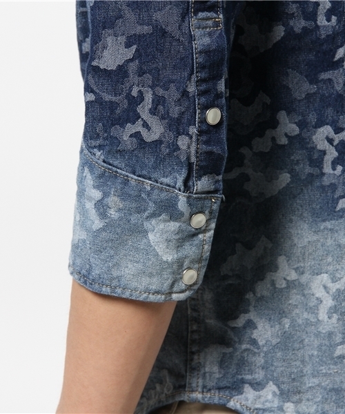 VENCEEXCHANGE（ヴァンスエクスチェンジ）の「デニム迷彩ジャガード7分シャツ　　　　      （シャツ/ブラウス・メンズ・ブルー・MEDIUM/SMALL/LARGE）」の6枚目の写真