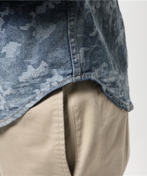 VENCEEXCHANGE（ヴァンスエクスチェンジ）の「デニム迷彩ジャガード7分シャツ　　　　      （シャツ/ブラウス・メンズ・ブルー・MEDIUM/SMALL/LARGE）」の7枚目の写真