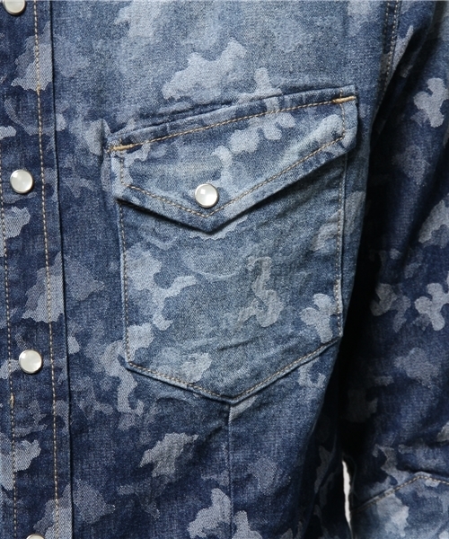 VENCEEXCHANGE（ヴァンスエクスチェンジ）の「デニム迷彩ジャガード7分シャツ　　　　      （シャツ/ブラウス・メンズ・ブルー・MEDIUM/SMALL/LARGE）」の8枚目の写真
