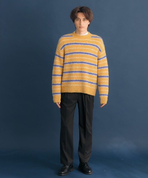 HEYUMM(ヘユム)の「モヘアライクカラフルボーダーニットトップ(ニット/セーター・メンズ・ピンク/ブルー/イエロー・ONE)」の9枚目の写真
