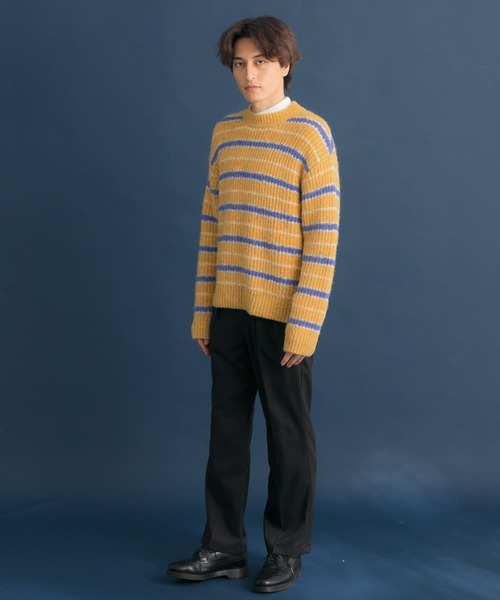HEYUMM(ヘユム)の「モヘアライクカラフルボーダーニットトップ(ニット/セーター・メンズ・ピンク/ブルー/イエロー・ONE)」の10枚目の写真