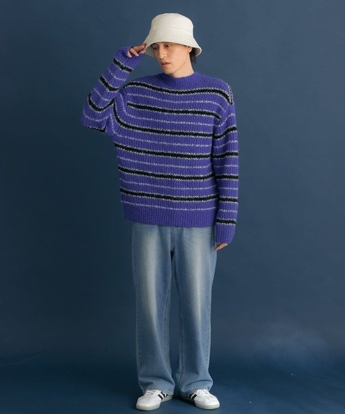 HEYUMM(ヘユム)の「モヘアライクカラフルボーダーニットトップ(ニット/セーター・メンズ・ピンク/ブルー/イエロー・ONE)」の12枚目の写真