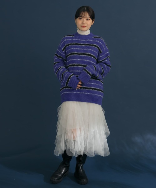 HEYUMM(ヘユム)の「モヘアライクカラフルボーダーニットトップ(ニット/セーター・メンズ・ピンク/ブルー/イエロー・ONE)」の16枚目の写真