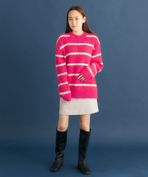 HEYUMM(ヘユム)の「モヘアライクカラフルボーダーニットトップ(ニット/セーター・メンズ・ピンク/ブルー/イエロー・ONE)」の21枚目の写真