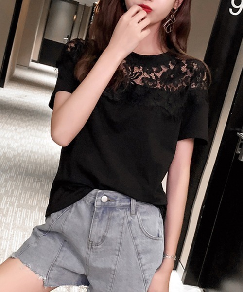 PRIVATE  BEACH（プライベートビーチ）の「モチーフレース使いクルーネックTシャツ（Tシャツ/カットソー・レディース・ブラック/ホワイト・S/M/L/LL）」の15枚目の写真