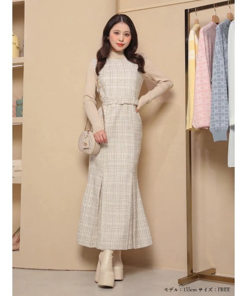 スプリングツイードドッキングロングワンピース（ワンピース）｜Darich