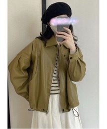 おしゃれスタ（オシャレスタ）の「カジュアルストリートボタン付きフェイクレザートップス（ブルゾン）」