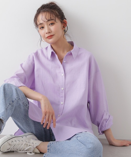 N.（N. Natural Beauty Basic）（エヌエヌナチュラルビューティーベーシック）の「◆麻混ルーズシャツ（シャツ/ブラウス・レディース・オフホワイト/イエロー/ピンク/ベージュ/ネイビー/パープル/オレンジ・MEDIUM）」の7枚目の写真