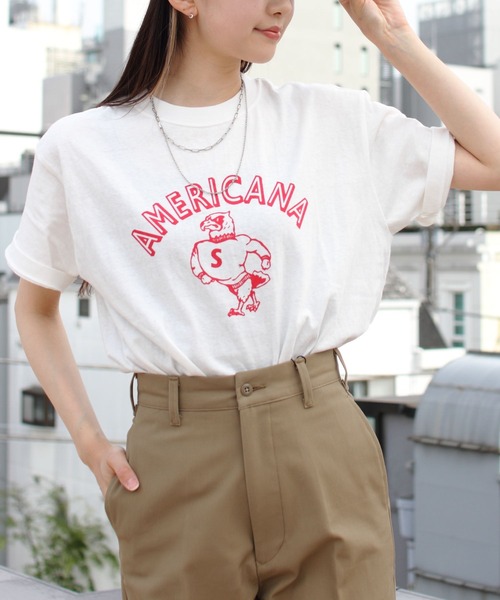 THE SHINZONE(ザ シンゾーン)の「SHINZONE×AMERICANA/シンゾーン×アメリカーナ プリントTEE PRINT TEE 23MXXCU02(Tシャツ/カットソー・レディース・ブラウン/ブラック/ホワイト・FREE)」の2枚目の写真